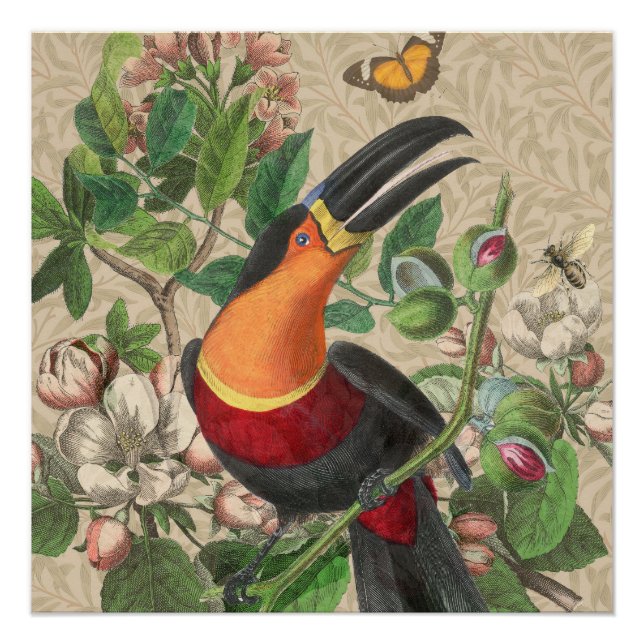 Vintage Toucan Botanical Collage William Morris Poster (Front)