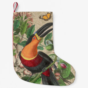 Vintage Toucan Botanical Collage William Morris Small Christmas Stocking