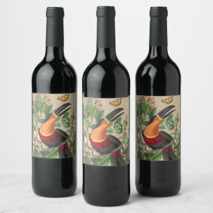 Vintage Toucan Botanical Collage William Morris Wine Label