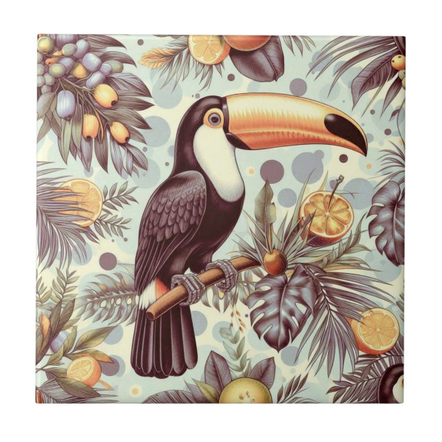 Vintage Toucan Tropical Pattern Ceramic Tile (Front)