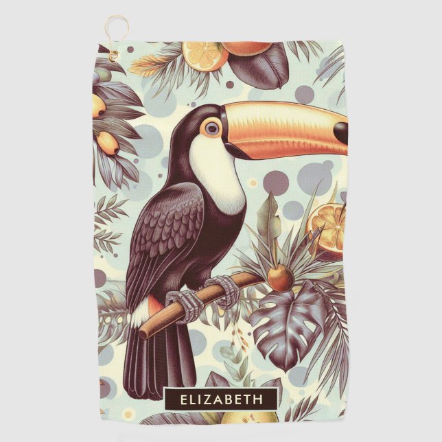 Vintage Toucan Tropical Pattern Golf Towel (Front)