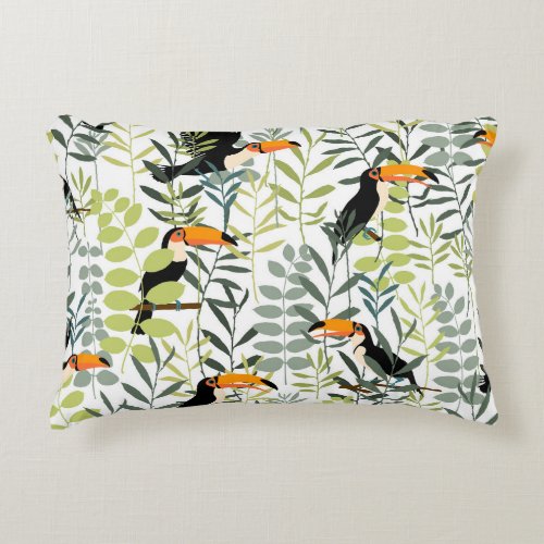 Vintage Toucans Green Leaves Pattern Accent Pillow