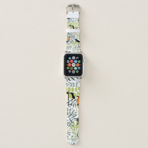 Vintage Toucans Green Leaves Pattern Apple Watch Band