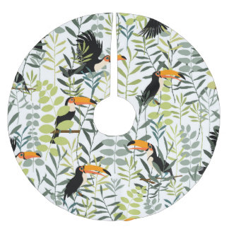 Vintage Toucans Green Leaves Pattern Brushed Polyester Tree Skirt