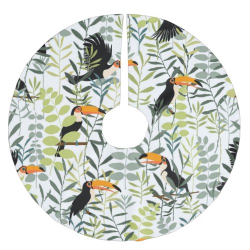 Vintage Toucans Green Leaves Pattern Brushed Polyester Tree Skirt