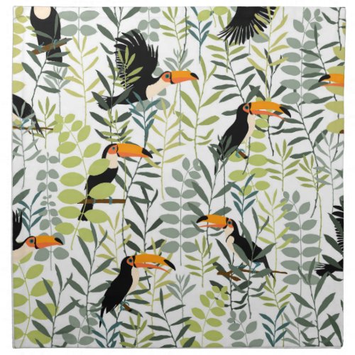 Vintage Toucans Green Leaves Pattern Cloth Napkin