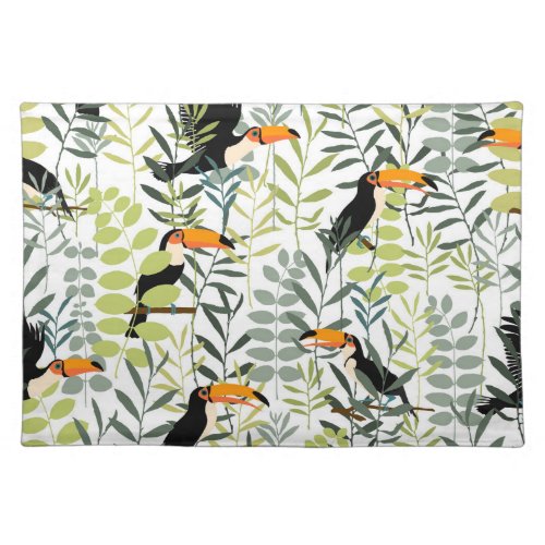 Vintage Toucans Green Leaves Pattern Cloth Placemat