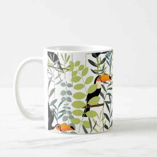 Vintage Toucans Green Leaves Pattern Coffee Mug
