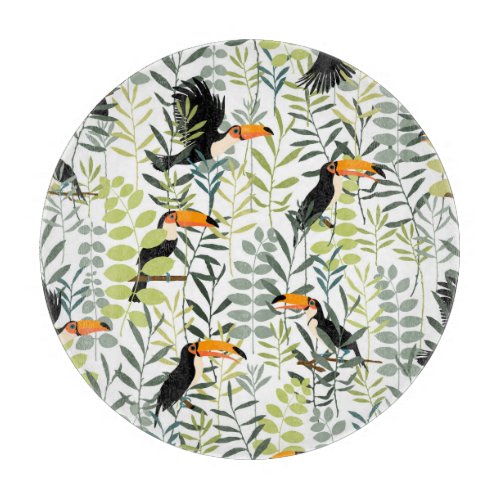 Vintage Toucans Green Leaves Pattern Cutting Board