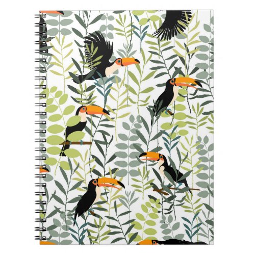 Vintage Toucans Green Leaves Pattern Notebook