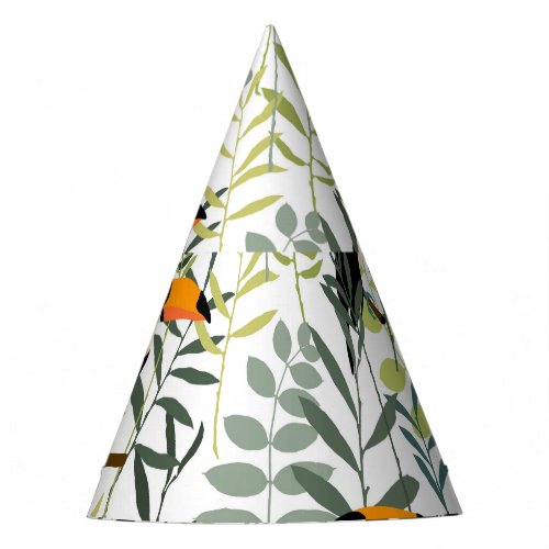 Vintage Toucans Green Leaves Pattern Party Hat