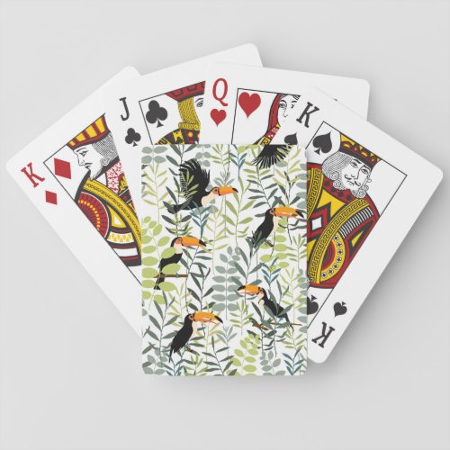 Vintage Toucans Green Leaves Pattern Playing Cards