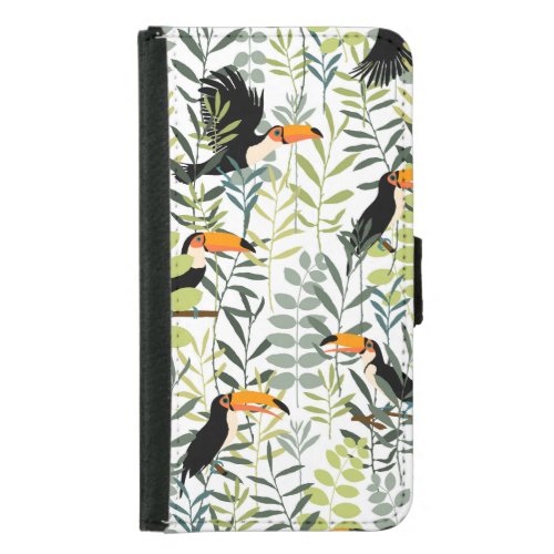 Vintage Toucans Green Leaves Pattern Samsung Galaxy S5 Wallet Case