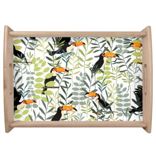 Vintage Toucans Green Leaves Pattern Serving Tray