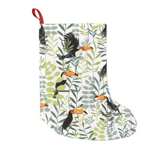 Vintage Toucans Green Leaves Pattern Small Christmas Stocking