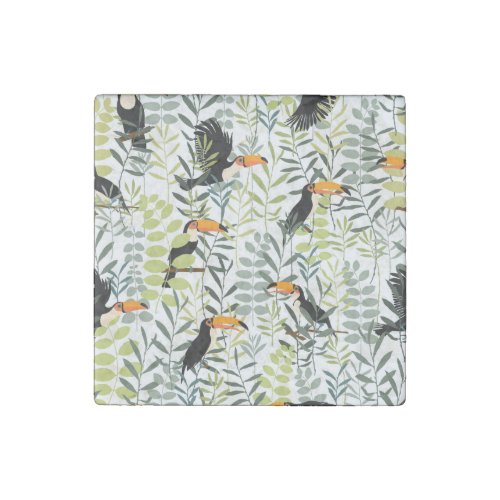 Vintage Toucans Green Leaves Pattern Stone Magnet