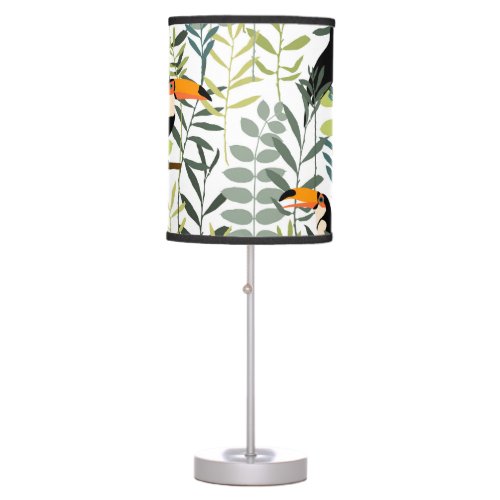 Vintage Toucans Green Leaves Pattern Table Lamp