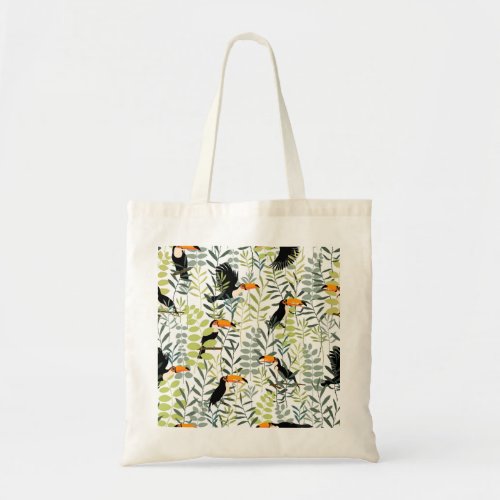 Vintage Toucans Green Leaves Pattern Tote Bag