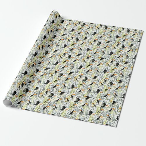 Vintage Toucans Green Leaves Pattern Wrapping Paper