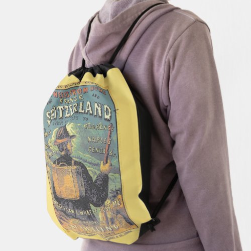 Vintage Tour Guide to Switzerland France and Italy Drawstring Bag