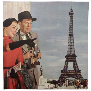 Vintage Tourists at Eiffel Tower, Paris Vacation Napkin