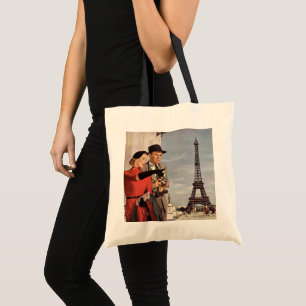 Vintage Tourists at Eiffel Tower, Paris Vacation Tote Bag