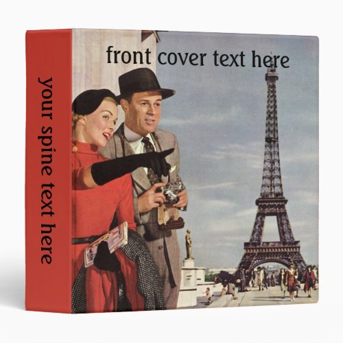 Vintage Tourists Traveling in Paris Eiffel Tower 3 Ring Binder