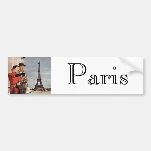 Vintage Tourists Traveling in Paris Eiffel Tower Bumper Sticker