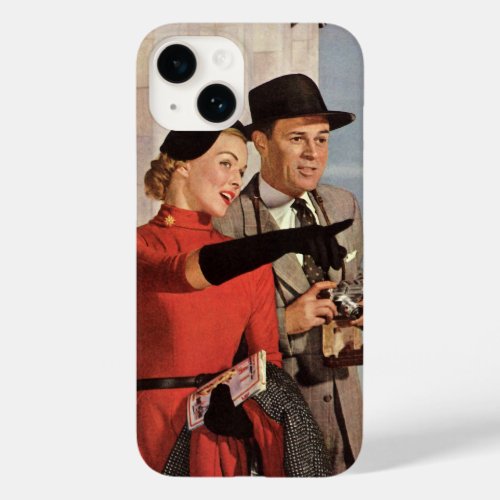 Vintage Tourists Traveling in Paris Eiffel Tower Case_Mate iPhone 14 Case