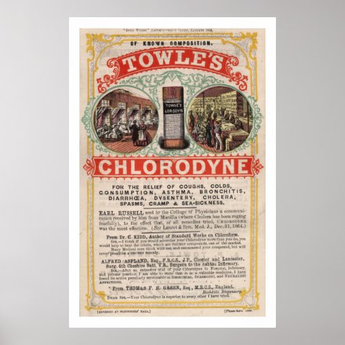 Vintage Towles Cholera Cure Advertisement Poster