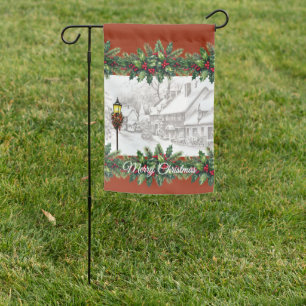 Vintage Town Christmas Garden Flag