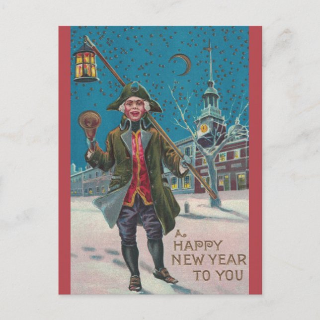Vintage Town Crier New Year Postcard (Front)