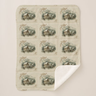 Vintage Town In Winter Sherpa Blanket
