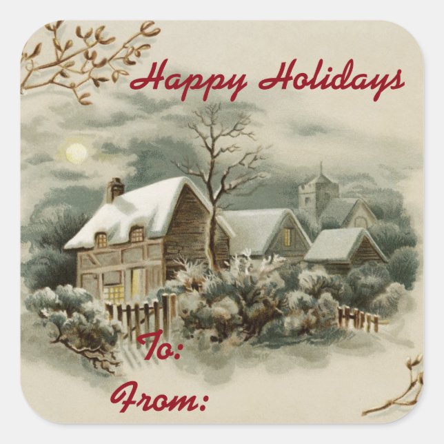 Vintage Town In Winter Square Sticker (Front)