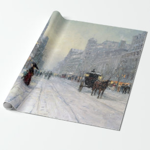 Vintage Town Winter Christmas Promenade landscape Wrapping Paper