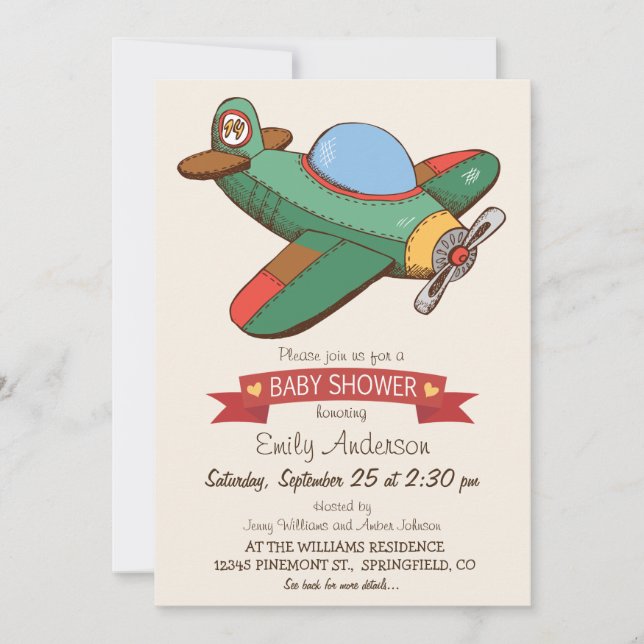 Vintage Toy Airplane Baby Shower Invitation (Front)