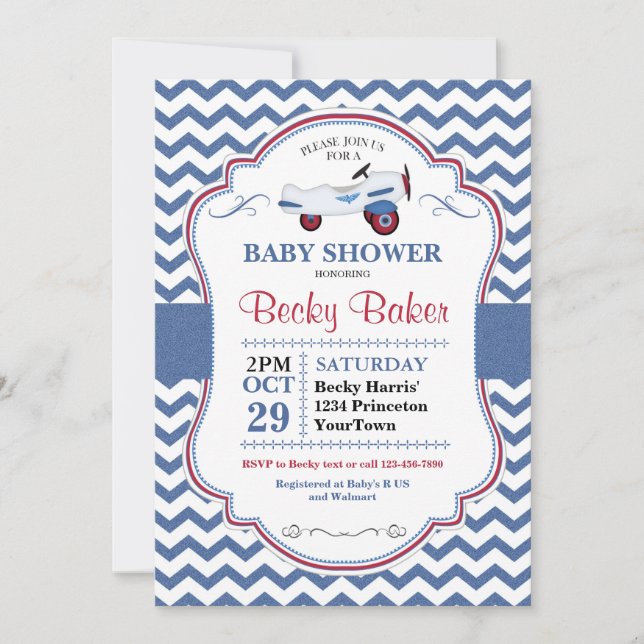 Vintage Toy Airplane Baby Shower Invitation (Front)