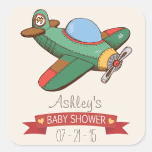 Vintage Toy Airplane Baby Shower Square Sticker