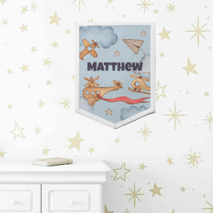 Vintage Toy Airplane Blue Pennant