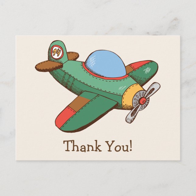 Vintage Toy Airplane Thank You Postcard (Front)