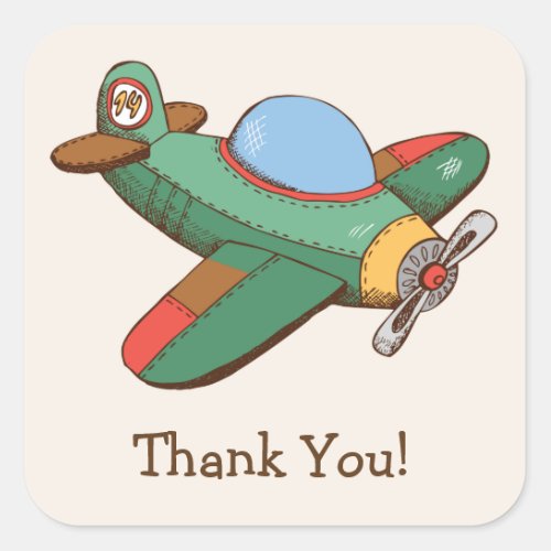 Vintage Toy Airplane Thank You Square Sticker