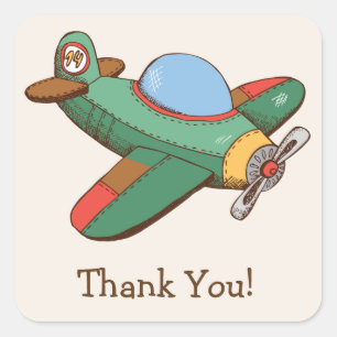 Vintage Toy Airplane Thank You Square Sticker