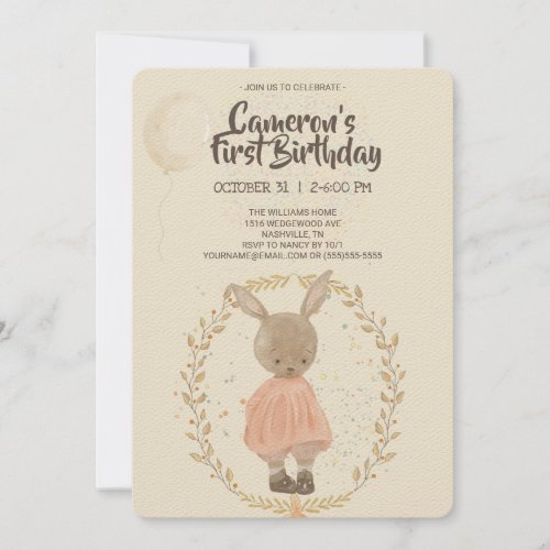 Vintage toy bunny girl birthday Invitation