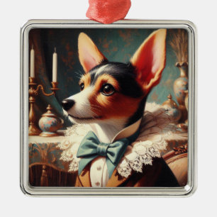 Vintage Toy Fox Terrier Painting Metal Ornament