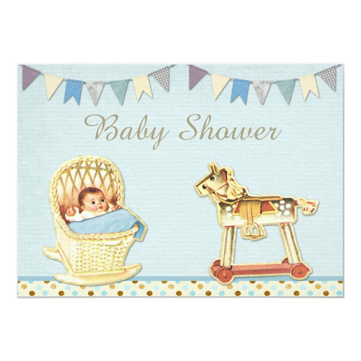Vintage Toy Horse Baby In Crib Boys Baby Shower Invitation