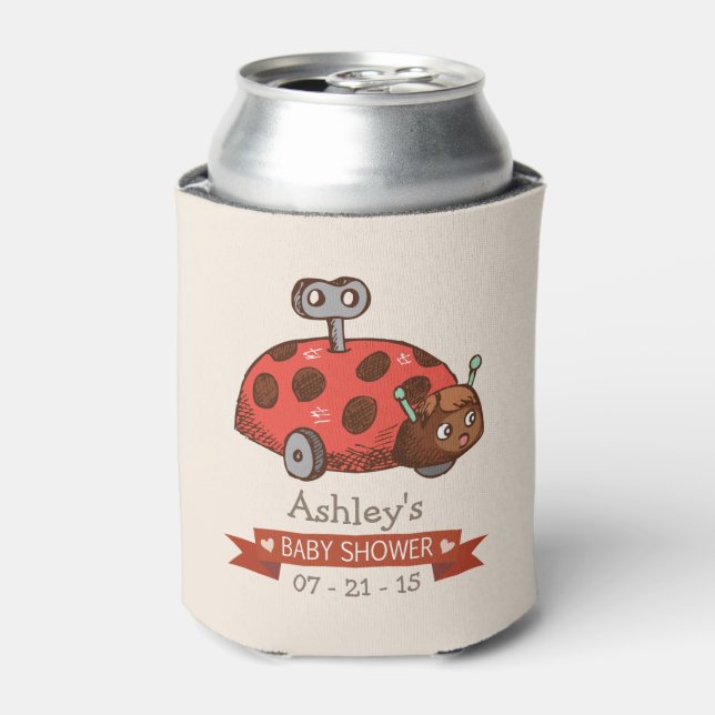 Vintage Toy Ladybug Baby Shower Can Cooler (Can Front)