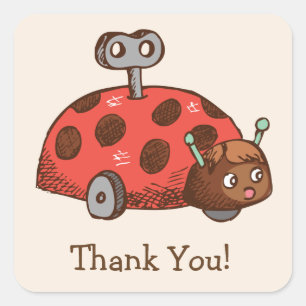 Vintage Toy Ladybug Thank You Square Sticker