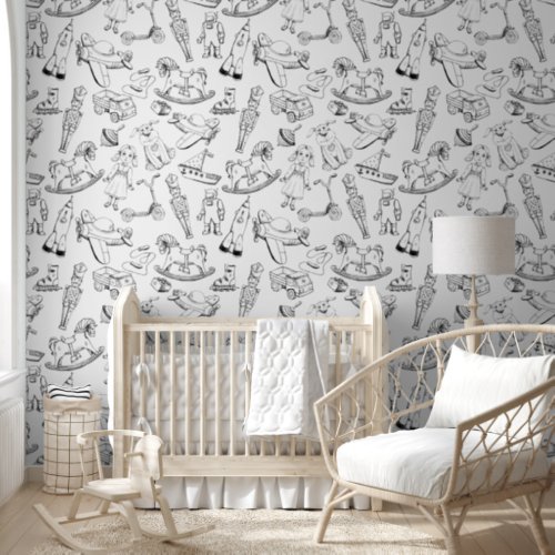 Vintage Toy Pattern Black and White ID783 Wallpaper
