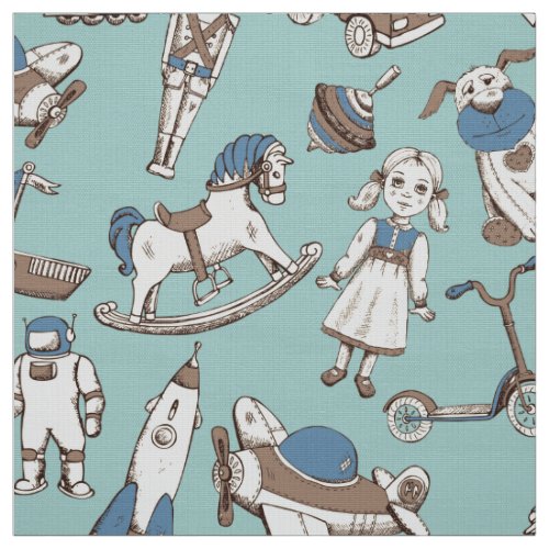 Vintage Toy Pattern BlueBrown ID783 Fabric