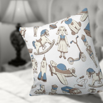 Vintage Toy Pattern Blue/brown Id783 Throw Pillow by arrayforhome at Zazzle